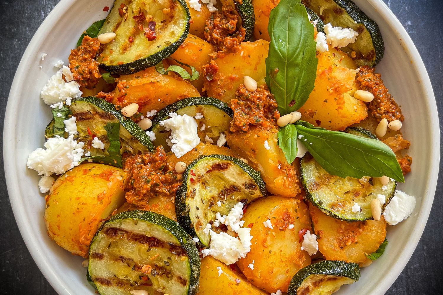 Sundried Tomato Pesto, Potato and Courgette Salad