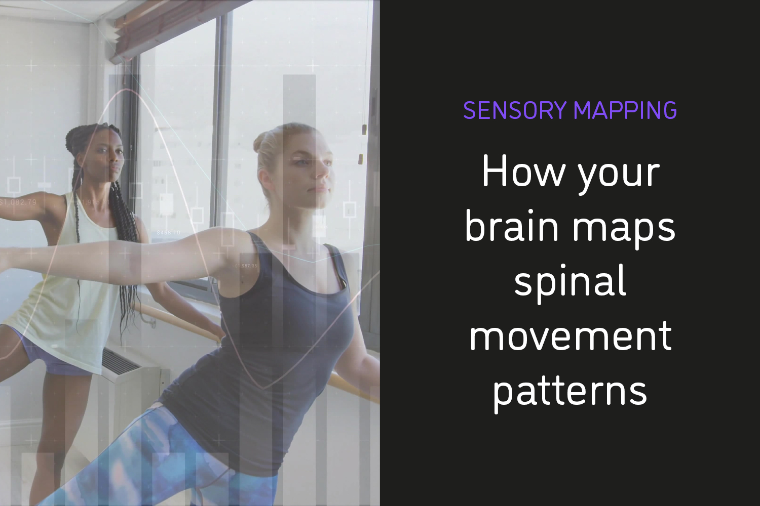 Women exercising at barre with sensory mapping overlay