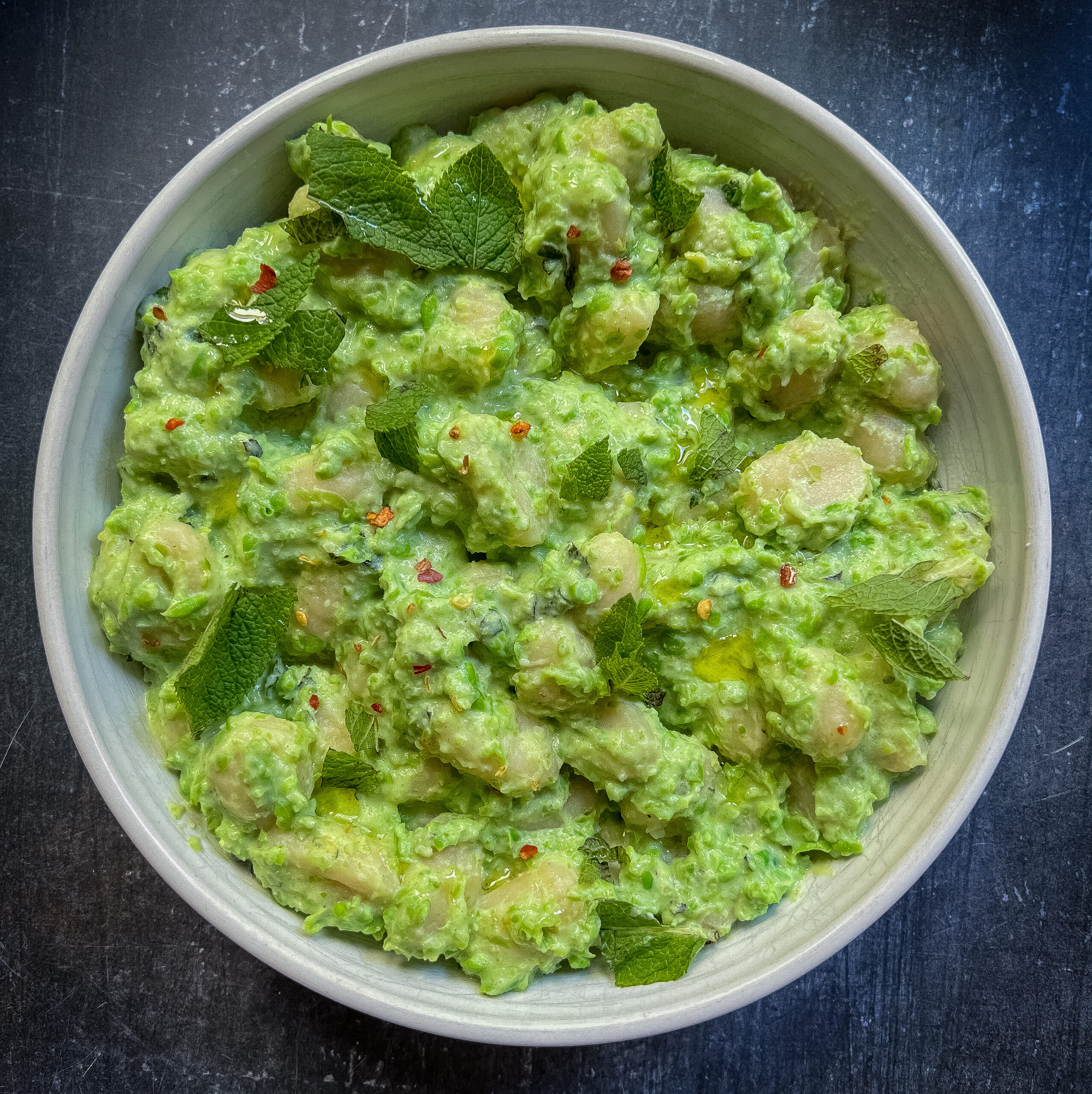 GF Gnocchi with Pea, Mint and Ricotta Sauce