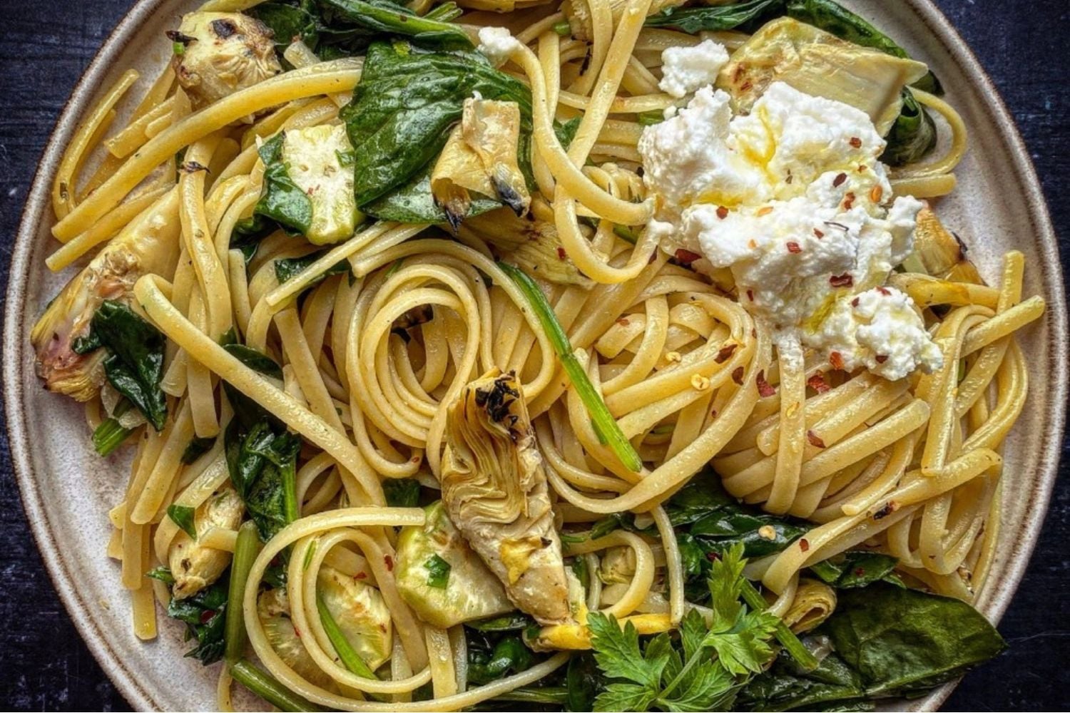 Artichoke and Broccoli Stalk Linguine